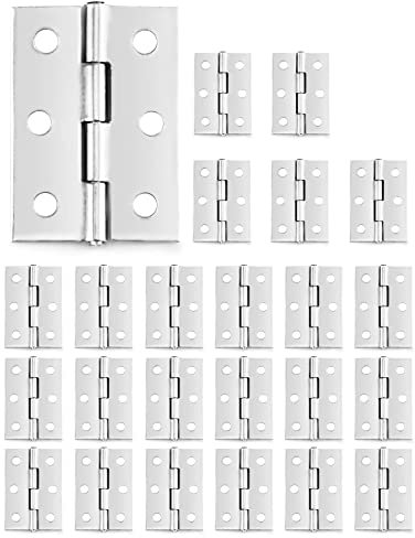 QWORK 24 Pièces Charnières de Porte Pliantes en Acier Inoxydable 44 mm, charnières pour réparer les portes d'entrée, les fenêtres et les boîtes de rangement