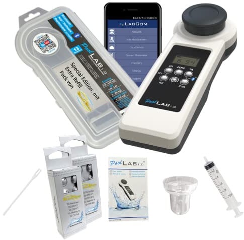 PoolLab 1.0 - 13 in 1 Photometer mit 70 Tabletten - Special Edition für MediMuc - plus einem EXTRA Tabletten Pack
