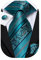 Hi-Tie Herren Krawatte Schwarz Paisley/Plaid/Streifen/Einfarbig Krawatten Set Einstecktuch Manschettenknöpfe Business Formal Hochzeit Meeting Geschenkbox,Blaugrüner Stirpe