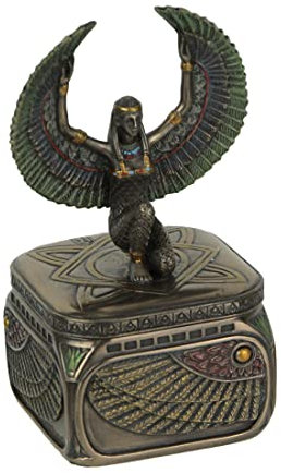 Veronese Design 11,4 cm Ägyptische Göttin Isis quadratisches Schmuckstück Art Deco Kunstharz Skulptur Bronze-Finish Box