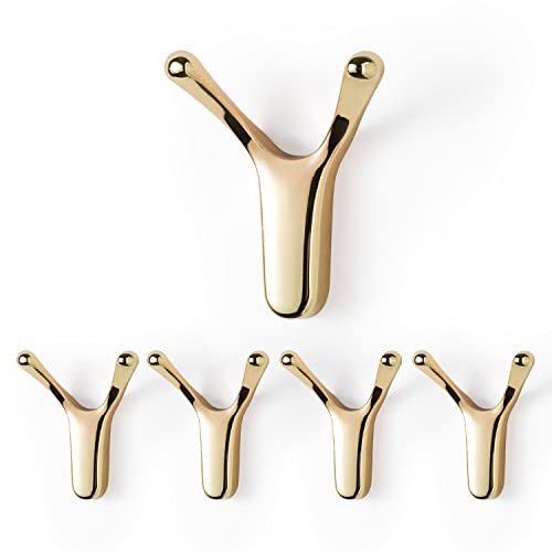 SARIHOSY Lot de 5 crochets dorés pour serviette de salle de bain cuisine, garage, porte-manteau en forme de Y vis de fixation murale, facile à installer crochets dorés pour crochets muraux robustes