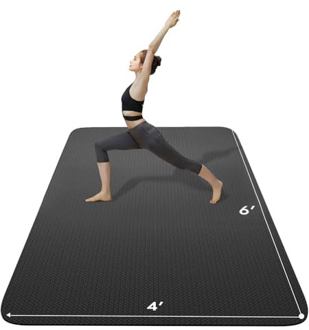 SharpCost FrenzyBird 6’x4’ Large Yoga Mat ¼” Extra Thick Exercise Mat with 2 Bundling Ribbons Eco Friendly TPE Fitness for Women & Men, Yoga, Pilates, Gym and Floor Workouts