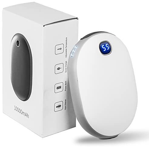 Chaufferette Main, OHLGT Chauffe-Main Rechargeable 10 000 mAh Réutilisable, Chauffage Électrique Portable Batterie Externe 15 Heures Fonctionne avec USB pour Sports d'hiver en Plein air (Blanc)