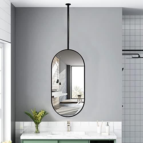 Ovaler, an der Decke montierter, dekorativer Spiegel, großer schwebender Spiegel, Wohnzimmer-Waschraum, HD-Kosmetikspiegel, Schminkspiegel, mit Metallrahmen und an der Decke hängendem Ausleger
