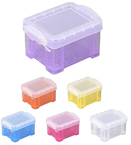 XUNKUAENXUAN 6 Pcs Mini Storage Boxes Plastic Storage Box Organiser Boxes with Lid Small Clear Cosmetics Storage Box for Small Craft Items Toys Makeup and More