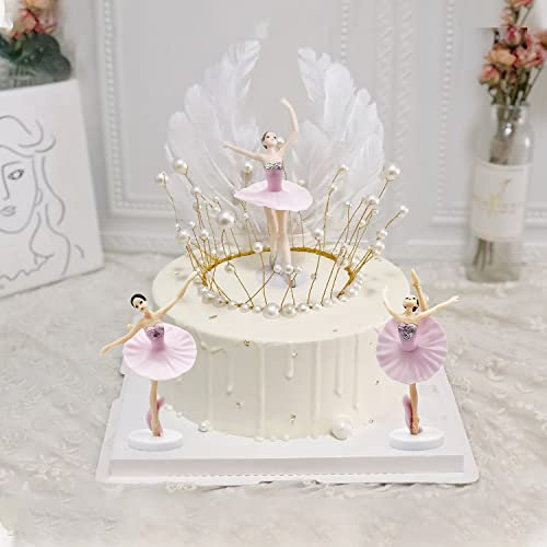 GZGXKJ 5 Pcs Ballerina Tortendeko Dekoration, Ballerina-Kuchenaufsatz, Ballerina Ballett Mädchen Tanzende Deko Kuchen Topper Krone Engelsflügel Geburtstagstorten Dekoration