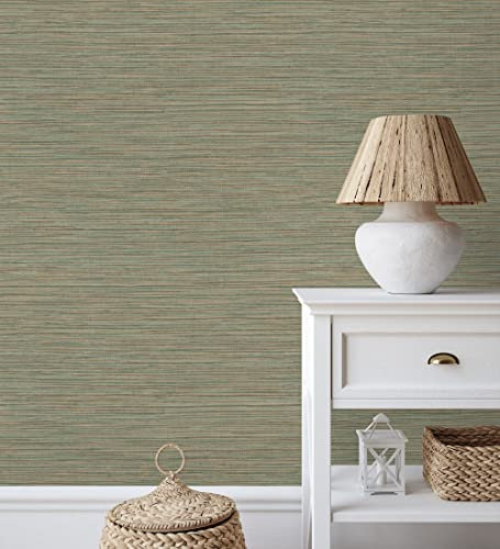 GAULAN 681828 Papier peint vinyle écologique texturé en fibres de chanvre sur fond vert pour mur salon cuisine bain chambre couloir salle à mange - Rouleaux de 10 m x 0,52 m