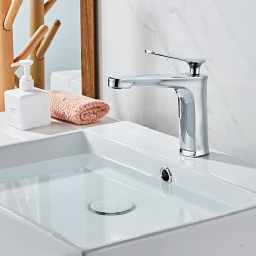 Rubinetto per lavabo a foro singolo Rubinetto caldo e freddo sopra il bancone Vernice per lavabo Rubinetto cromato (cromato)