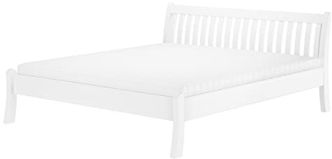 Gästebett Doppelbett Echtholzbett 180x200 hohe Sitzkante Kiefer massiv weiß V-60.61W-18, Ausstattung:Rollrost und Matratzen inkl.