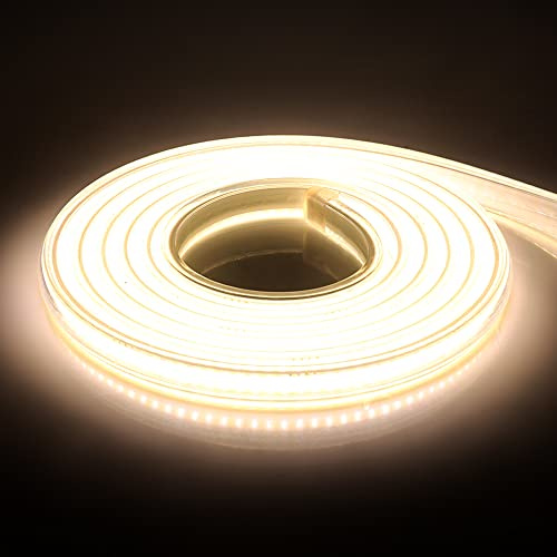 KISUFU DC 220V COB flexible LED bande lumineuse ip65 imperméable à l'eau super lumineux dimmable LED bande lumineuse haute luminosité 360 LED/M LED avec cordon d'alimentation. 1m, Blanc naturel.