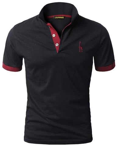 LIUPMWE Poloshirt Herren Kurzarm Baumwolle Einfarbig Basic Golf T-Shirt Giraffe Stickerei Polohemd Sommer