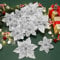 Alupssuc 24 Stück Künstliche Weihnachtsblumen Dekorationen Weihnachtsstern Glitzer Hochzeit Weihnachtsbaum Neujahr Ornamente mit Clip und Stab,Silber