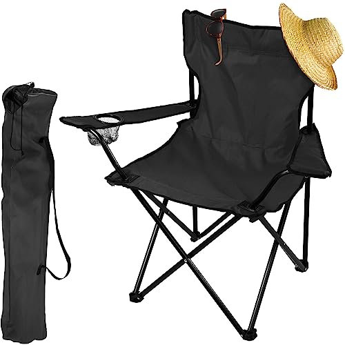 KADAX Anglerstuhl Faltbar, Campingstuhl mit Getränkehalter & Tragetasche, Angelstuhl Klappbar, Klappstuhl für Angeln, Faltstuhl, Camping Stuhl (Schwarz)