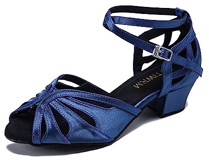 LUTIWRM Ballroom Dance Shoes Women Low Heel Latin Salsa Swing Practice Dancing Shoes Comfortable Dance Cuban Heel 1.5inch, Navyblue-1.5inch Heels, 5 UK