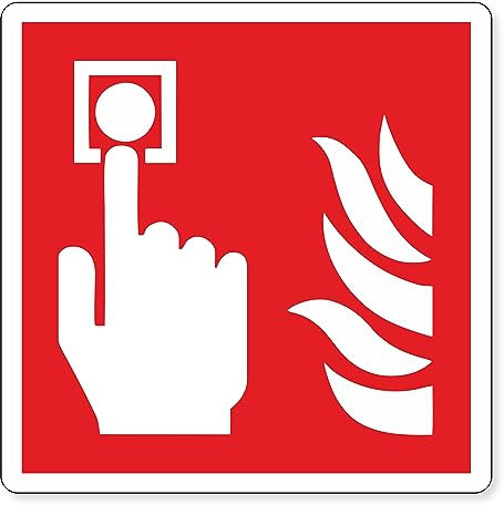pubblimania Bouton d'alarme incendie adhésif en PVC résistant pour extérieur et intérieur 14,5 x 14,5 cm (bouton d'alarme incendie)