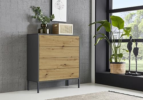 moebel-dich-auf Schubkastenkommode Ben 3 mit Metallfüßen Sideboard Kommode (anthrazit/Artisan Eiche Nb.)