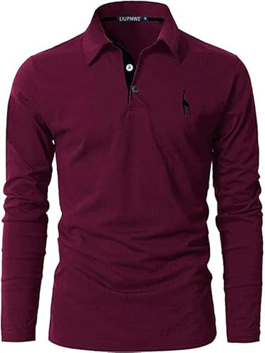 LIUPMWE Mens Polo Long Sleeve Shirt Cotton Golf Giraffe Tennis T-Shirt Tops