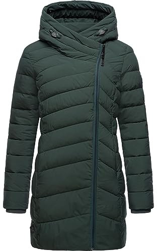 Ragwear Damen wasserdichter Regenmantel Wintermantel warm gefüttert Steppmantel lang mit Kapuze Teela Dark Green Gr. M