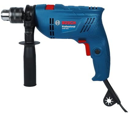 Bosch GSB 600 Kabelgebundenes Elektro-Schlagbohrer-Set, 600 W, 13 mm, 1,7 kg, 3000 U/min, 1,4 Nm, variable Geschwindigkeit, Vorwärts-/Rückwärtsdrehung, doppelte Isolierung, verbesserte Kohlebürste