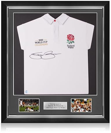 Exclusive Memorabilia England-Rugby-Trikot, signiert von Jason Robinson. Deluxe-Rahmen