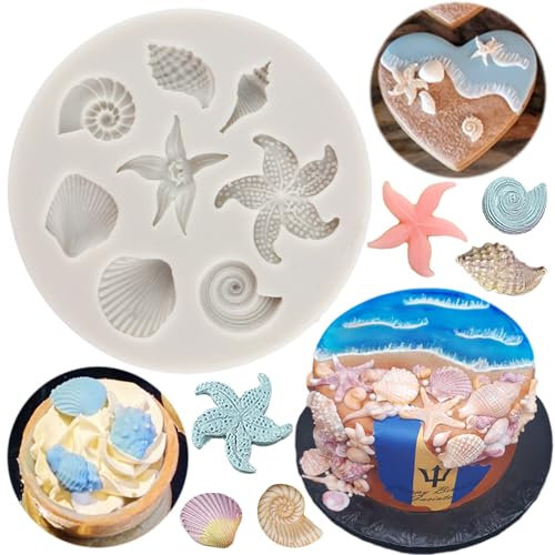 MYPRACS Stampo in silicone a forma di conchiglia, stella marina, fondente, per decorare torte, pasta di gomma, cupcake, caramelle, cioccolato, argilla polimerica, set da 1, MY015CK