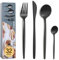 BEWOS 32 Piece Black Cutlery Set for 8, Cutlery Includes Forks, Steak Knives and Spoons, Dishwasher Safe Tableware for Home Restaurants, Knife and Fork Sets Food-Grade Stainless Steel