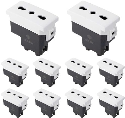 Presa Bipasso Bivalente 2P+T 10/16A, Compatibile Con Bticino Living, Compatibile Con Vimar Plana (10 Pezzi, Bianco)