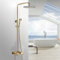 KEESUNG Juego de de ducha dorado, grifo de ducha de acero inoxidable, alcachofa de mano, ducha de lluvia, pared, altura ajustable, grifo de baño, ducha de lluvia, cabezal de ducha de mano, 20