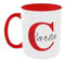 C&P Taza Personalizada blanco brillo con asa e interior color, con Inicial y Nombre de cerámica 350 ML (ROJO)