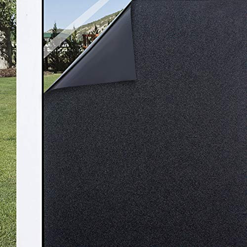 HIDBEA Blackout Window Film Privacy, 100% Total Light Blocking Static Cling Privacy Film for Glass Windows, Black Out Self Adhesive No Glue Door Cover for Baby Nursery Day Sleep (Blackout, 44.5×200cm)