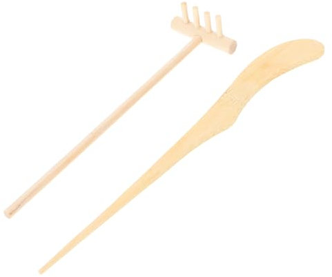 SHINEOFI Ensemble De 2 RâTeaux Miniatures En Bois Pour Jardin Zen, Accessoires De DéCoration Pour Table À Sable, 14.3x3.5x1.9cm