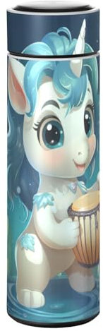 LINNIKEEEE Divertenti Tamburi Di Unicorno Borraccia Termica - Acciaio Inox,A Prova Di Perdite Bottiglia D'Acqua Inossidabile Isolato per Ragazzi Ragazze