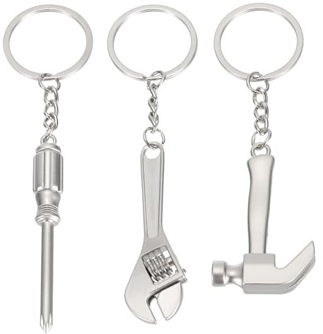 PATIKIL Llavero de Herramientas de Mano Mini Paquete de 3 Llaveros de Metal Con Forma de Llave Inglesa para Bricolaje Colgante Creativo de Destornillador Martillo Garra Plateado