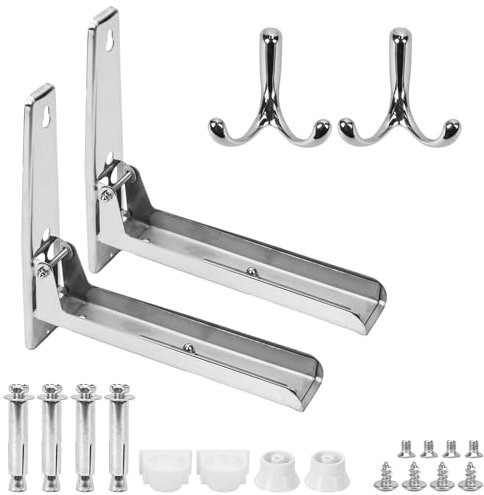 HO2NLE 2 Stk Mikrowellenhalterung Wand Edelstahl Mikrowelle Wandhalterung Mikrowellenhalter 230-400mm Halterung für Mikrowelle Wand Backöfen Kaffeemaschine, Silber