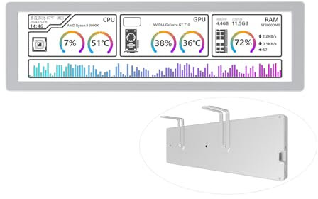 Waveshare 8.8inch USB Monitor 1920x480 Pixel AIO LCD Screen PC Case Secondary Screen Desktop RGB Ambient Screen IPS Panel with Music Spectrum Analysis Function Type-C Interface CNC Metal Case, Silver