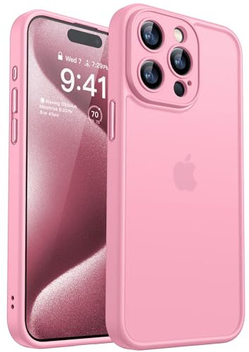 CANSHN Upgrade für iPhone 15 Pro Hülle mit Kameraschutz (TOP Militärschutz) Minimalistische Transluzente Matte Schutzhülle Extrem Haltbarkeit Hülle iPhone 15 Pro Case Stoßfest, Rosa