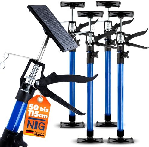 NTG Einhandstütze | 50-115 cm | Bis 30 kg | 45° Winkel | Für Trockenbau, Ausbau, etc. | Montagestütze | Deckenstütze | Teleskopstütze | Deckenstütze (4 Stück)