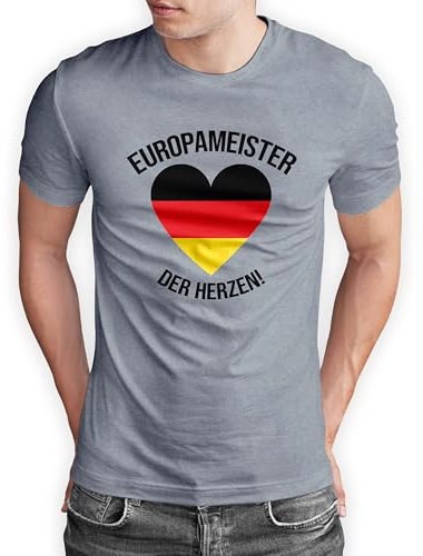 Deutschland T-Shirt „EM 2024 - Europameister der Herzen“ Trikot Fußball Shirt Europameisterschaft Herren Damen - Fanartikel Fan-Outfit - großes Herz, Grau, Gr. L