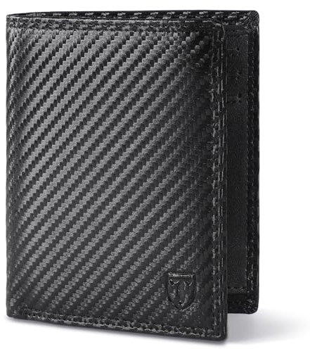 TENBST Portefeuille Homme, Porte Monnaie en Cuir avec Blocage RFID, 11 Porte Carte Crédit,Portefeuille pour Homme avec Poche à Monnaie, Carbon Noir