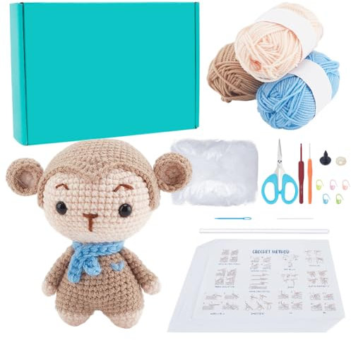 ORIGACH Häkelset Für Anfänger, 4 Stück Affen DIY Starter Häkelset Für Erwachsene Mit Schritt Für Schritt Videoanleitung