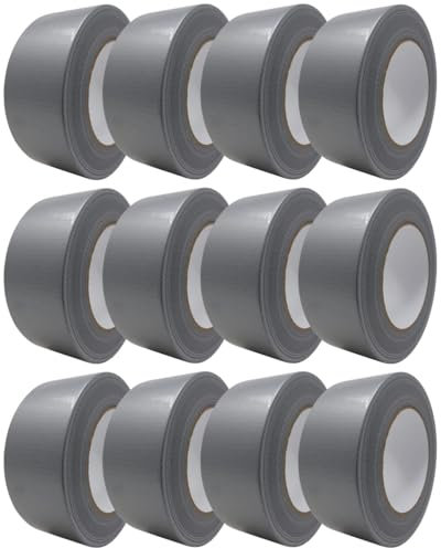 gws Gewebe-Klebeband 12 Rollen, Synthesekautschuk-Panzer-Duct-Tape, von Hand reißbar, 27 Mesh-Gewebe, Gewebeklebeband zur vielseitigen Anwendung 50 m x 48 mm, Silber