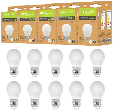 Maxled, Light is Led! 10er LED Lampe E27 P45/G45 5W GlühbirneErsetzt Ersetzt 40 Watt Halogenlampe 4000K Neutralweiß Kugel Lampe 470lm Energiesparlampe Nicht Dimmbar 180° Abstrahlwinkel AC 220-240V