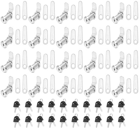 PATIKIL 1-1/8 Inch Keyed Alike Cabinet Locks with Key, 20 Pack Cam Replacement Lock Cylinder Toolbox Lock for RV Drawer Storage Cart Mailbox, Silver