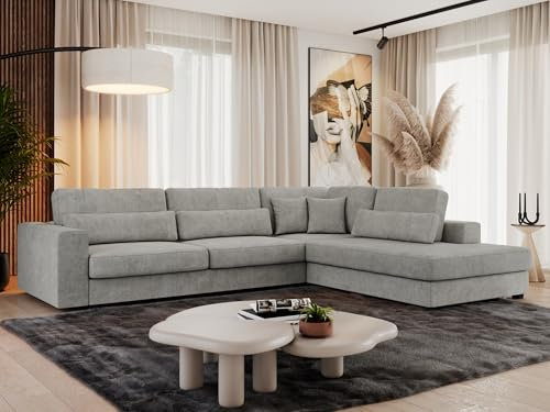 MKS MEBLE Ecksofa Sofa L-Form Hellgrau Strukture, Wohnlandschaft L-Form, Couch L Form, Sofagarnitur Couchgarnitur Polsterecke, Breite: 316 cm - Savona L - Hellgrau Strukture - Rechts