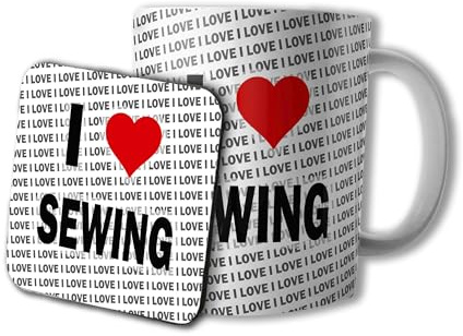 AK Giftshop I Love Sewing Ceramic Mug and Coaster Set, 10oz, Gift