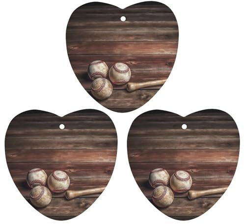 Auto-Lufterfrischer zum Aufhängen, Duftkarten, Baseball auf Holz, Aromatherapie-Tabletten, Rückspiegel-Anhänger, Auto-Lufterfrischer für Kleiderschrank, Badezimmer, Liebesform, 3 Stück