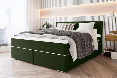 99rooms Phönix Boxspringbett Doppelbett Ehebett: 200x200 cm, Webstoff Malmo_NEW Dunkelgrün, Box: Bonellfederkern, Matratze: Taschenfederkern 17 cm, Kaltschaumtopper 3,5 cm