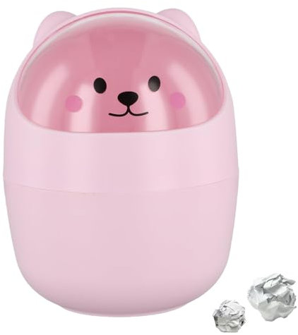 Mini Schreibtisch Mülleimer mit Deckel, Schreibtisch Mülleimer Niedlich, 16,5x12cm Cartoon Small Bear Cat Table Bin, Netter Flip Stil Mülleimer, Desktop Mini Mülleimer, Mülleimer Büro, für Räume