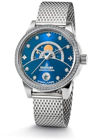 Kronsegler Morgenstern Damen Armbanduhr Automatik Stahl Blau mit Milanaiseband