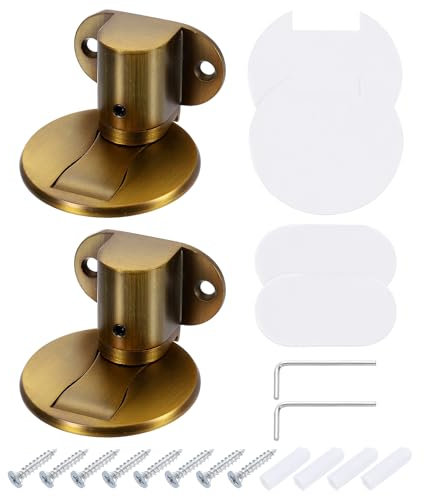 sourcing map 2Pcs Magnetic Door Stopper, Silent Magnetic Floor Door Stop, Adjustable Floor Door Catch with Adhesive Tape and Screws Shock Absorbing for Bedroom Office Bathroom, Brass
